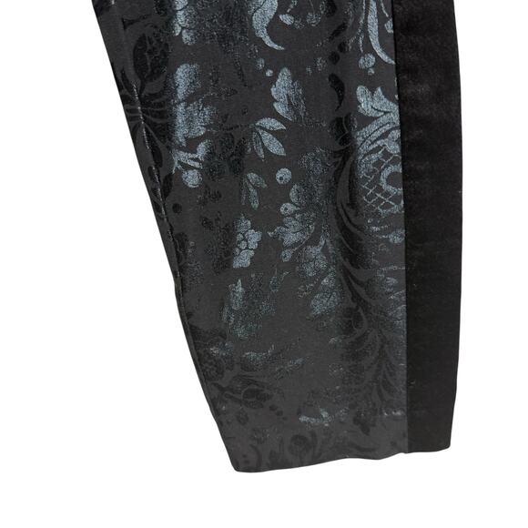 Anthropologie Essential Skinny Black Floral Brocade Velvet Tuxedo Stripe Pants - Picture 4 of 10